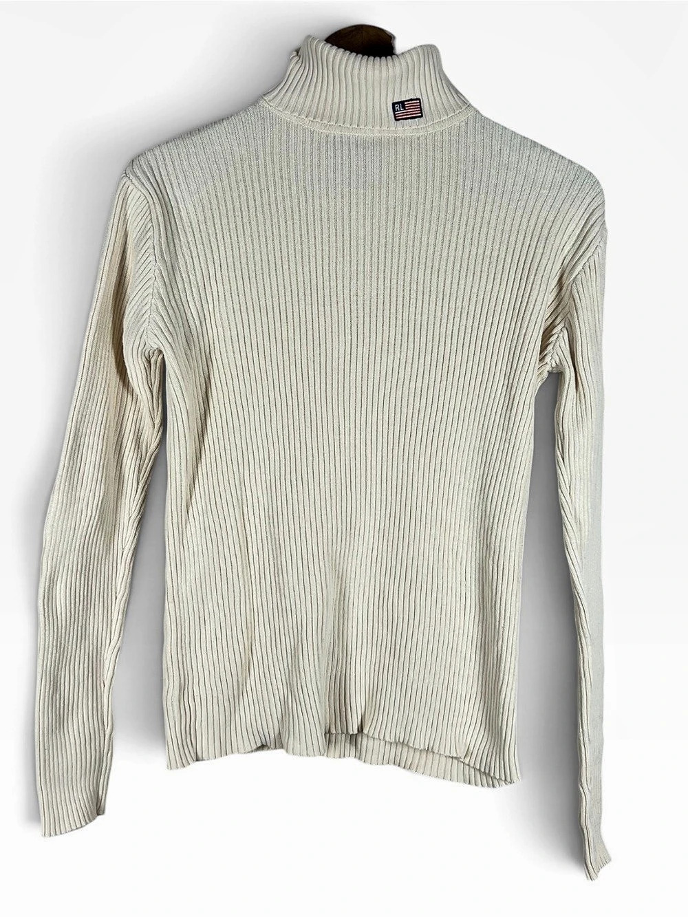 Vintage Polo Jeans Co Ralph Lauren Womens Ribbed Turtleneck Size L Cream Preppy
